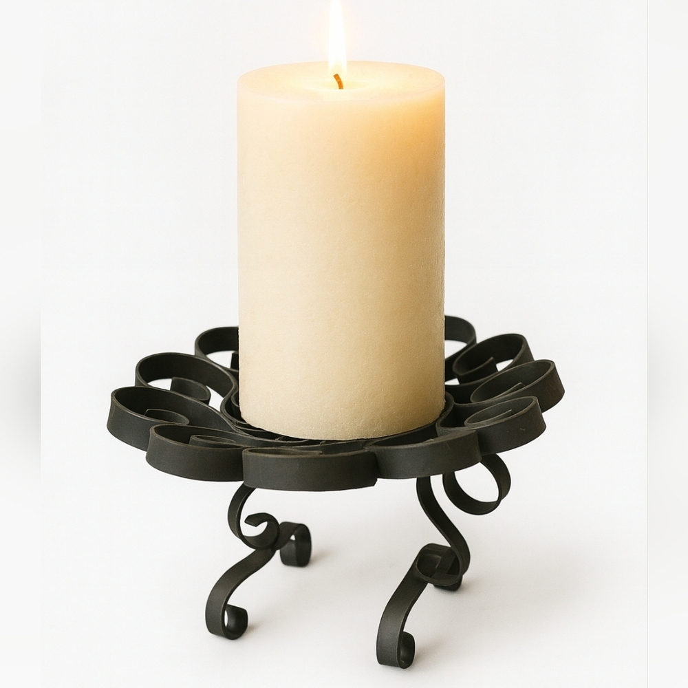 Vintage Spanish Revival Wrought Iron Scroll Stand | Candle or Plant Holder | 5"